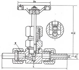 J23W外螺紋針型閥(結構圖)