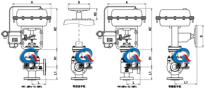 氣動薄膜角式調節閥（外形尺寸圖）