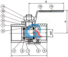 一片式球閥 (內螺紋球閥) 結構圖